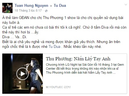 
Tuấn Hưng nhắc khéo khi Thu Phương hát ca khúc Nắm lấy tay anh
