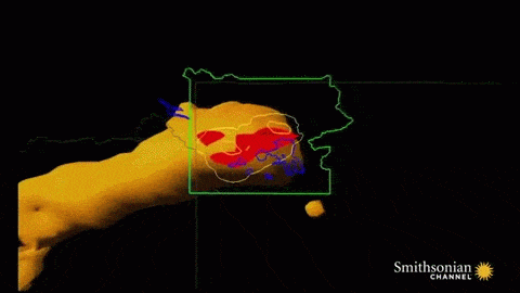 
Khối magma khổng lồ (màu vàng) nấp bên dưới siêu núi lửa Yellowstone. Ảnh cắt từ video tựa đề Why the Yellowstone Supervolcano Could Be Huge của Smithsonian Channel (Mỹ).
