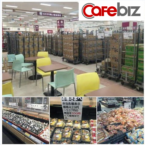
Quang cảnh siêu thị Aeon trong ngày bán đồ ăn giảm giá cho khách.
