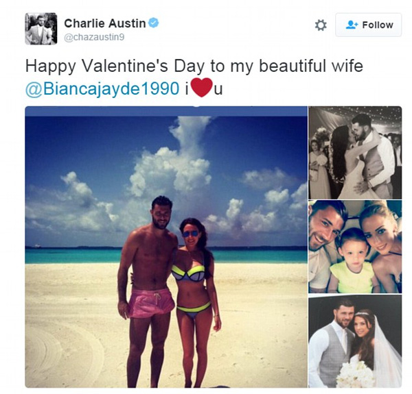 Chân sút Charlie Austin của Southampton chia sẻ những khoảnh khắc lãng mạn bên cô vợ xinh đẹp Bianca Parker.