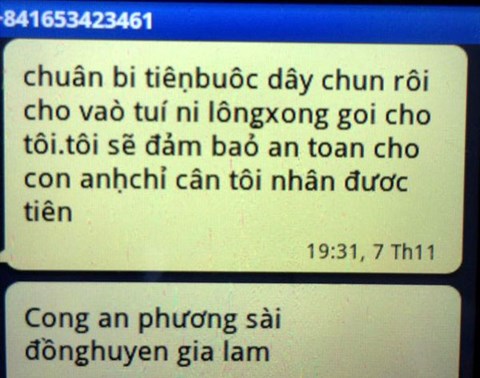 
Nội dung tin nhắn Trung đòi tiền chuộc
