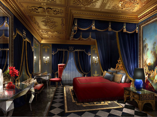 Phòng ngủ hoàng gia gồm một giường cỡ lớn (king size) với màn nhung. Mỗi villa đều có dịch vụ phòng 24/24, đi kèm các tiện nghi là một khu vực mua sắm sang trọng riêng và phục vụ chuyên chở đến sân bay bằng xe Rolls-Royce Phantom.