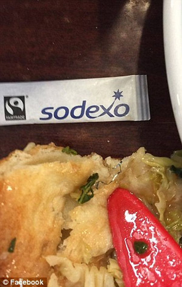 
Thức ăn còn chứa cả dị vật được cung cấp bởi công ty Sodexo.
