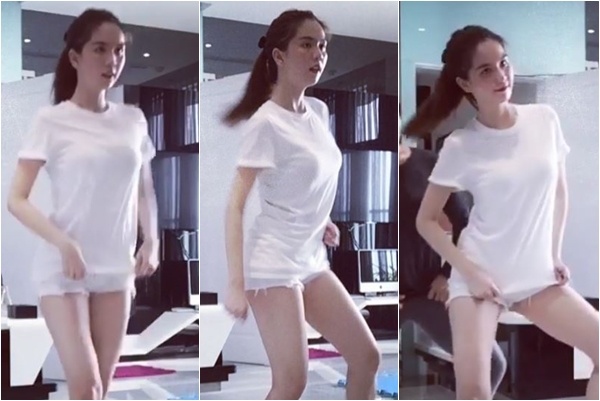
Khi tập nhảy ở nhà thì Ngọc Trinh thường chọn những bộ cánh thoải mái hơn nữa, chẳng hạn như áo thun trắng và quần shorts.
