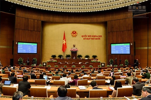 
Quốc hội biểu quyết thông qua Luật QNCN và CN, VCQP. Ảnh: Cổng TTĐT.
