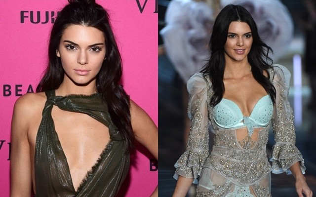 
Khuôn ngực lép kẹp của em gái Kim Kardashian - Kendall Jenner - đã được biến hóa ngoạn mục khi lên sàn diễn Victorias Secret Fashion Show 2015.
