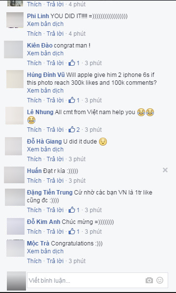 
Comments và like từ các Facebooker Việt Nam
