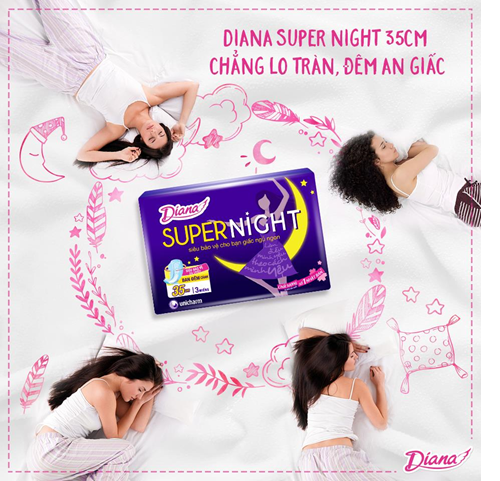 
Luôn nhớ đồng hành cùng người bạn Diana Super Night để có một giấc ngủ ngon giấc trong những ngày ấy con gái nhé!
