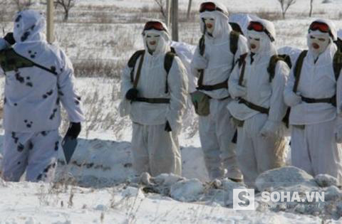 Trang phục trắng toát từ đầu đến chân cùng kỹ năng ẩn nấp khiến lính Bắc Cực như những bóng ma vùng cực
