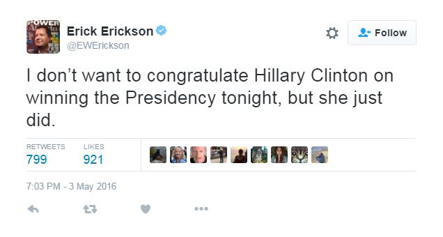 
Tôi không muốn chúc mừng Hillary Clinton, nhưng sự thật là bà ta đã thắng cử Tổng thống hôm nay rồi.
