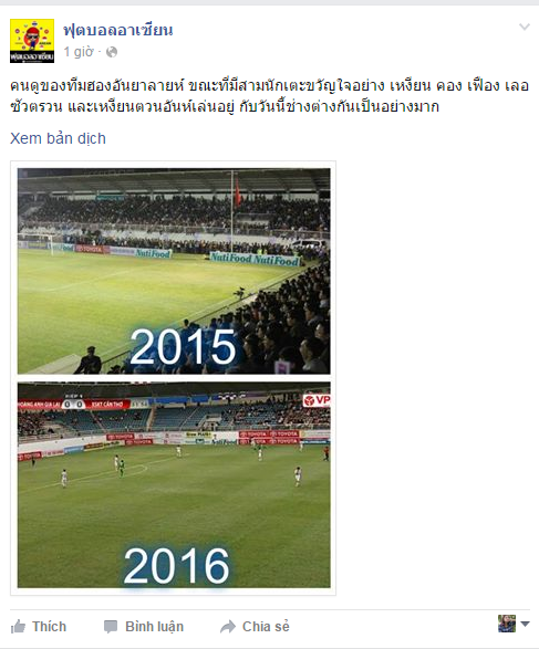 
Bài đăng của một fanpage bóng đá Thái Lan.
