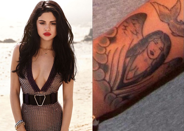 
Dù đã chia tay nhưng Justin vẫn xăm hình Selena để ghi nhớ mối tình đầu.
