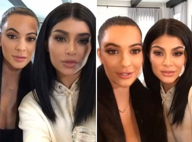 
Trong trò chơi hoán đổi khuôn mặt của Snapchat, người ta không biết đâu là Kylie thật, đâu là Kim thật vì họ quá giống nhau.
