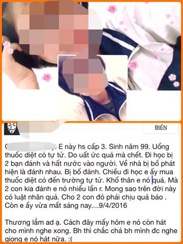 
Câu chuyện về việc em L. uống thuốc độc tự tử được chia sẻ. (Ảnh: Facebook)
