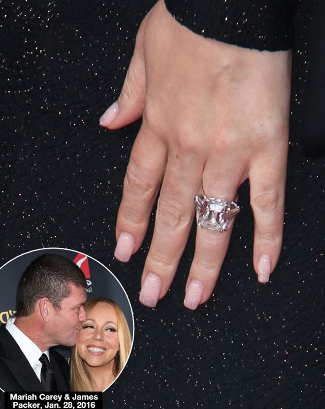 
Sau khi đính hôn, Mariah thường xuyên khoe chiếc nhẫn trong các sự kiện.
