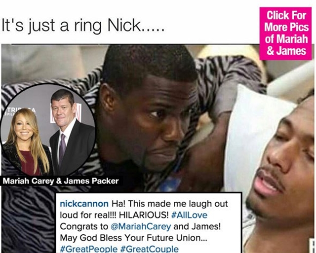 
Chồng cũ Mariah đăng bức ảnh hài hước do fan chế về chiếc nhẫn đính hôn đắt giá.
