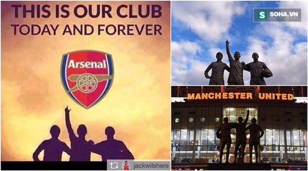
Bên trái là hình của Wilshere, bên phải là bức tượng trước sân Old Trafford.
