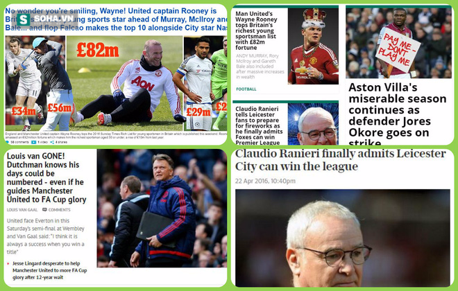 
Rooney, Van Gaal và Ranieri nổi bật trên báo. Nhưng Falcao mới là người nguy hiểm nhất.
