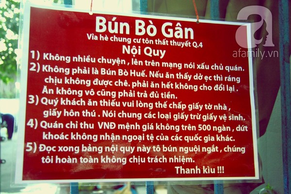 
5 nội quy cực xì tin của quán bún bò gân.
