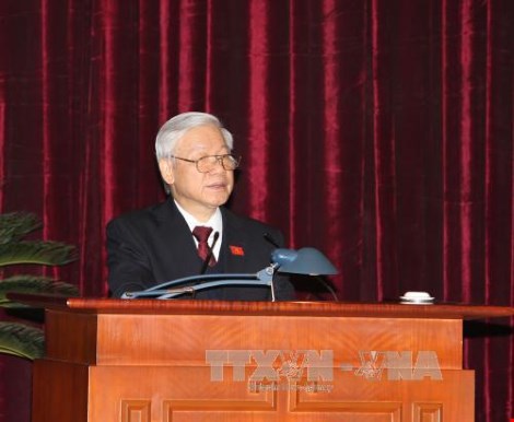 Tổng Bí thư Nguyễn Phú Trọng phát biểu tại Đại hội XII. Ảnh: TTXVN