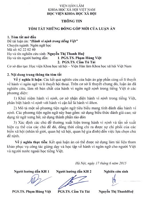 
Ảnh tóm tắt luận án TS Hành vi nịnh trong tiếng Việt
