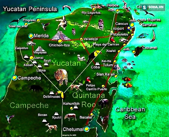 
Bản đồ bán đảo Yucatan.
