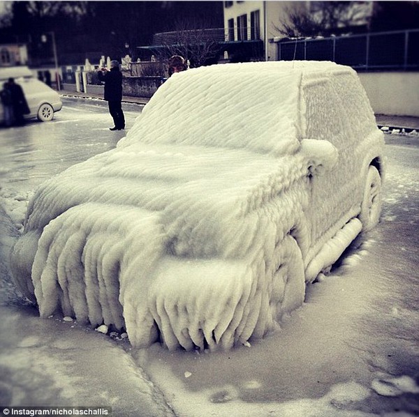 February: Severe freezing in Europe earned first place on their list showcasing this picture of a vehicle remarkably covered in ice