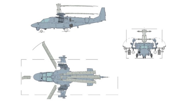 Bản vẽ thiết kế trực thăng tấn công hải quân Kamov Ka-52K Hokum-B. Nguồn: Cục thiết kế Kamov/IHS Janes