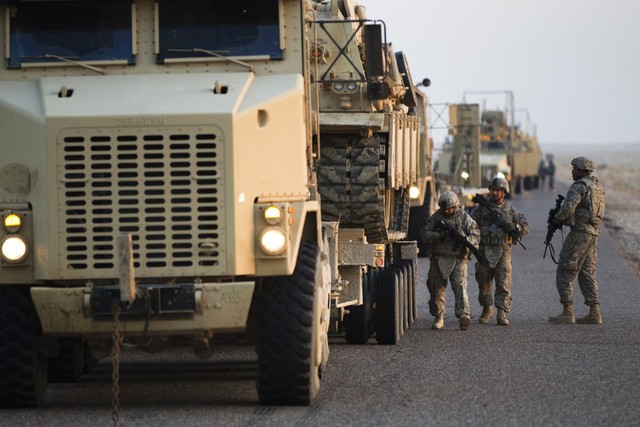 MRAP security check Iraq near Kuwait border 2011 Convoy