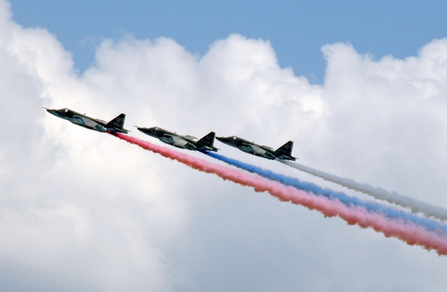 Phi đội Su-25 của Không quân Nga trình diễn tại cuộc thi phi công quốc tế Aviadarts 2024 tại vùng Voronezh, Nga.