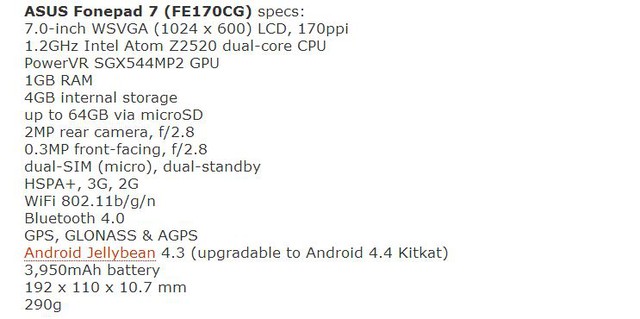 Asus giới thiệu FonePad 7 bản giá rẻ chỉ 2.9 triệu đồng