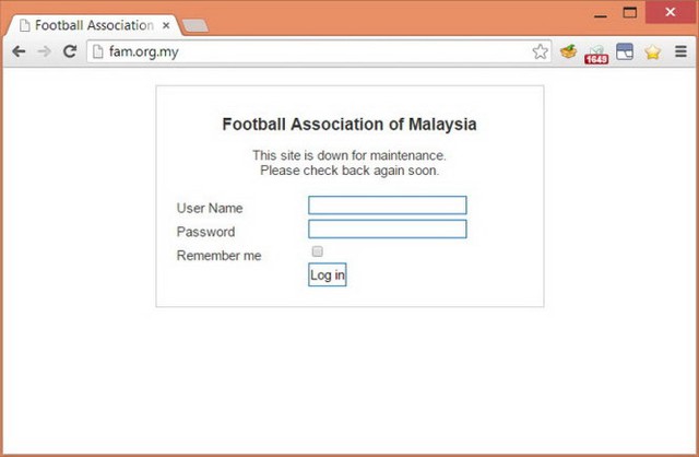Trang chủ Liên đoàn Bóng đá Malaysia vẫn đang trong tình trạng ngưng hoạt động chiều ngày 8-12 - Ảnh chụp màn hình