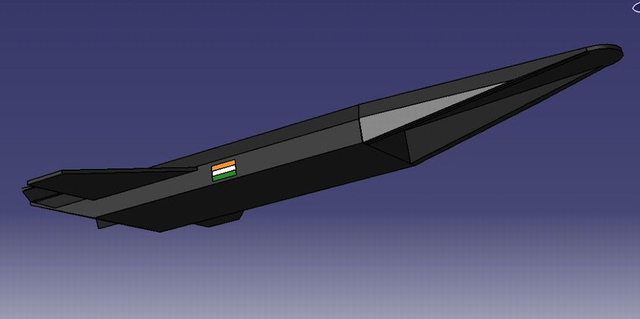 Hình ảnh mô phỏng thiết bị bay siêu thanh của Ấn Độ có thể là tên lửa siêu thanh hoặc là một chiếc máy bay siêu thanh không người lái. 