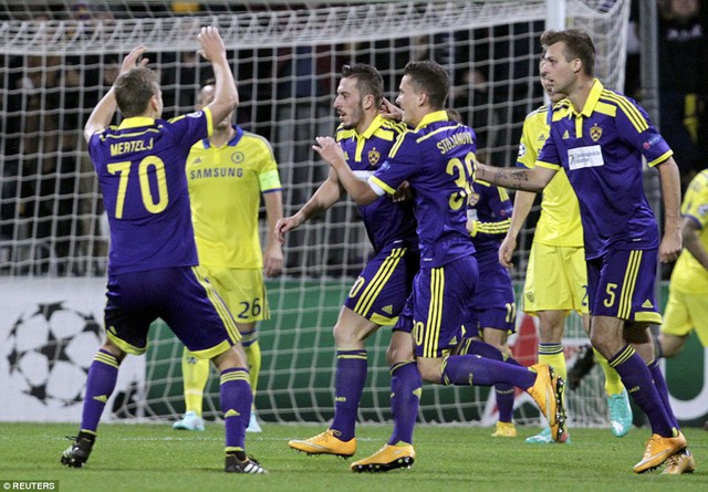 Maribor ghi bàn vào lưới Chelsea ở đầu hiệp 2
