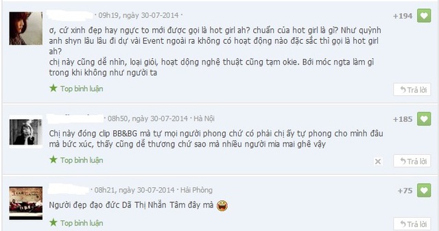 Comment ủng hộ danh hiệu hot girl của Quỳnh Trân