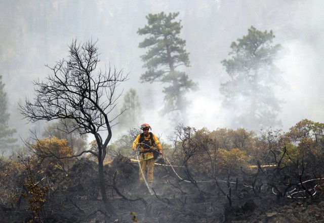 Lính cứu hỏa tham gia chữa cháy rừng gần Burney, California, Mỹ.