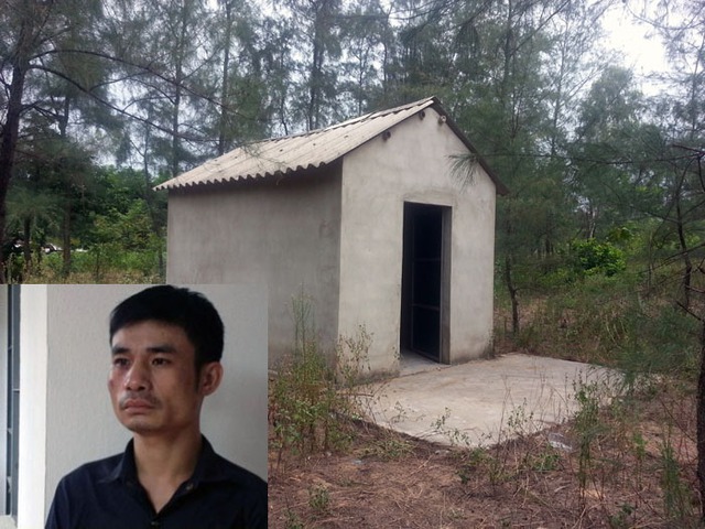 Đối tượng Phan Xuân Thanh cùng căn nhà thờ của người dân - nơi y đã cố thủ và nả súng khiến 1 cán bộ công an trọng thương.