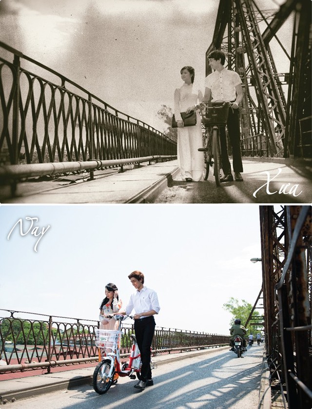 Cầu Long Biên xưa và nay (Nguồn: HKBike)