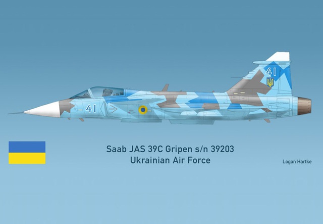 JAS-39 Gripen với màu sơn ngụy trang của Không quân Ukraine.