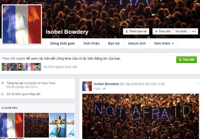 
Trang facebook của Isabel Bowdery
