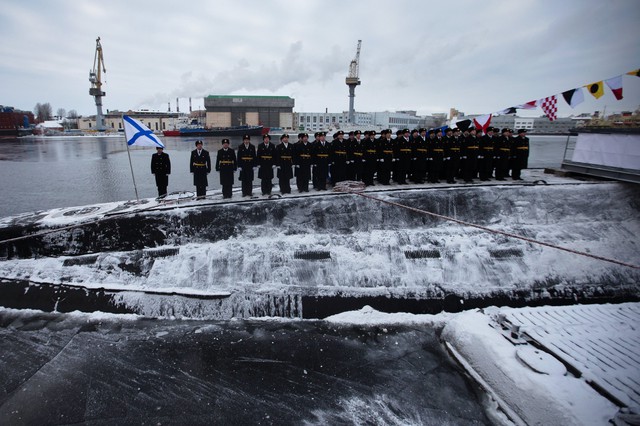 Raising the Navy flag ceremony on board the Rostov-on-Don submarine