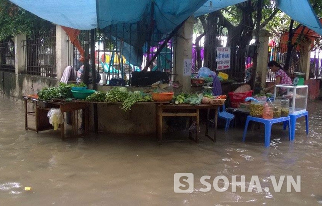 
Tình trạng những gian hàng rau xanh ngập nước thế này không phải hiếm gặp trong dịp mưa bão vừa qua
