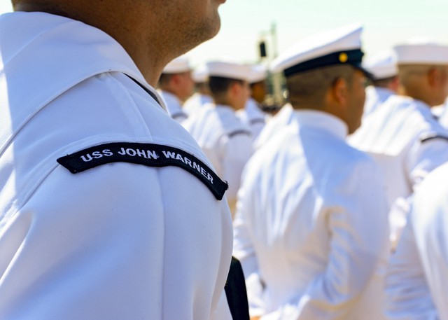 NORFOLK, Va. (Aug. 1, 2015) – Sailors stand ready to bring the ship to life during the commissioning ceremony of the USS John Warner (SSN 785), the Navy’s newest fast attack submarine. This is the first Virginia-class submarine to be named after a living person. It’s commissioning makes it the 12 Virginia-class submarine in service for the Navy. (U.S. Navy photo by Mass Communication Specialist 1st Class Jeffrey R. Militzer/RELEASED)