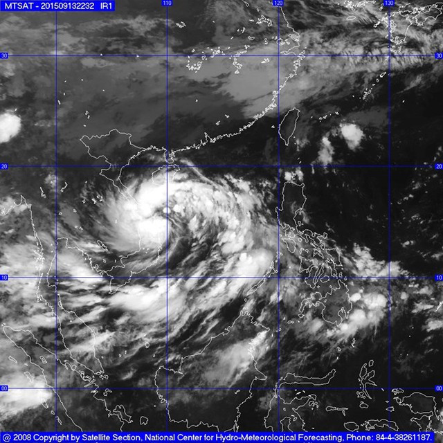 Hình ảnh về cơn bão số 3 sáng ngày 14/9. Ảnh: Trung tâm khí tượng thủy văn Trung ương