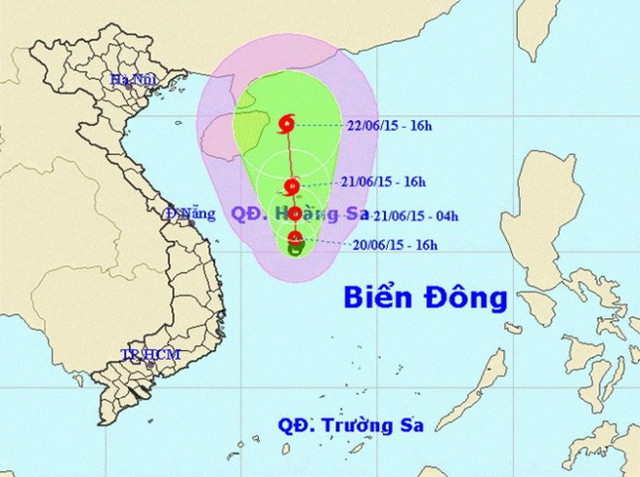 Sơ đồ vị trí và đường đi của áp thấp - Nguồn: Trung tâm dự báo khí tượng thủy văn trung ương.