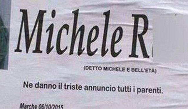 
Cáo phó giả chết của ông Michelle. (Nguồn: Il Messaggero)
