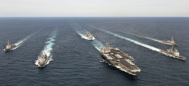 The Enterprise Carrier Strike Group transits the Atlantic Ocean, on March 22, 2012.
