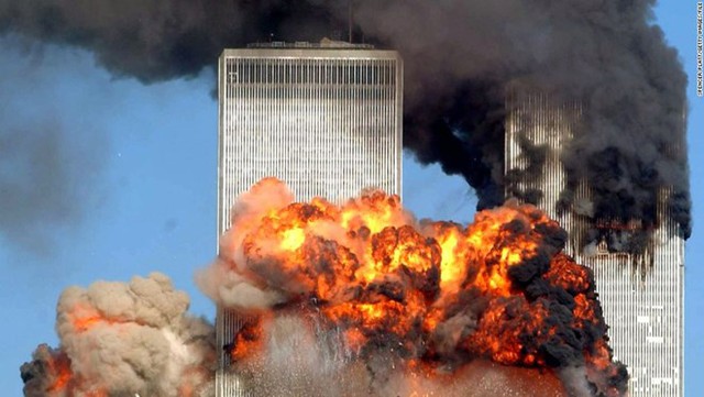 
Tòa tháp đôi tại New York hoàn toàn sụp đổ sau vụ tấn công hôm 11/9/2001. Nguồn: CNN

