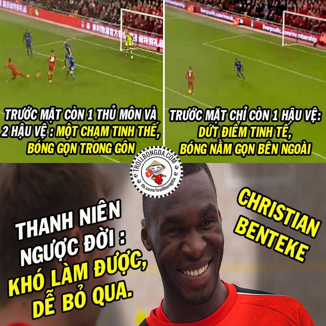 Benteke có lẽ đã học tuyệt chiêu từ Bendtner chăng?