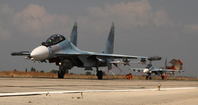 
Su-30SM của Không quân Nga triển khai tại Syria.
